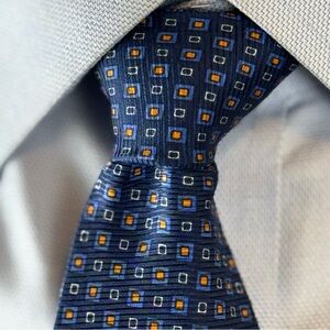 Lauren Ralph Lauren Men’s Necktie Blue and Orange 100% Silk Patterned Tie